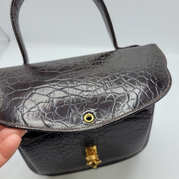Vintage Brown Crocks embossed Small purse with Gold Turtle Accents Closure - Picture 12 of 16